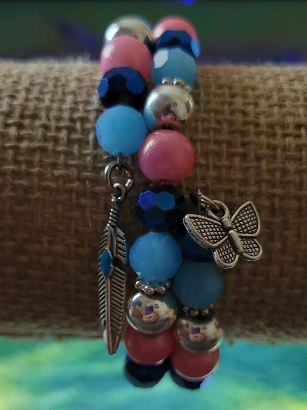 Silver Dark and Light Blue Pink with Silver Dividers Wrist Wrap